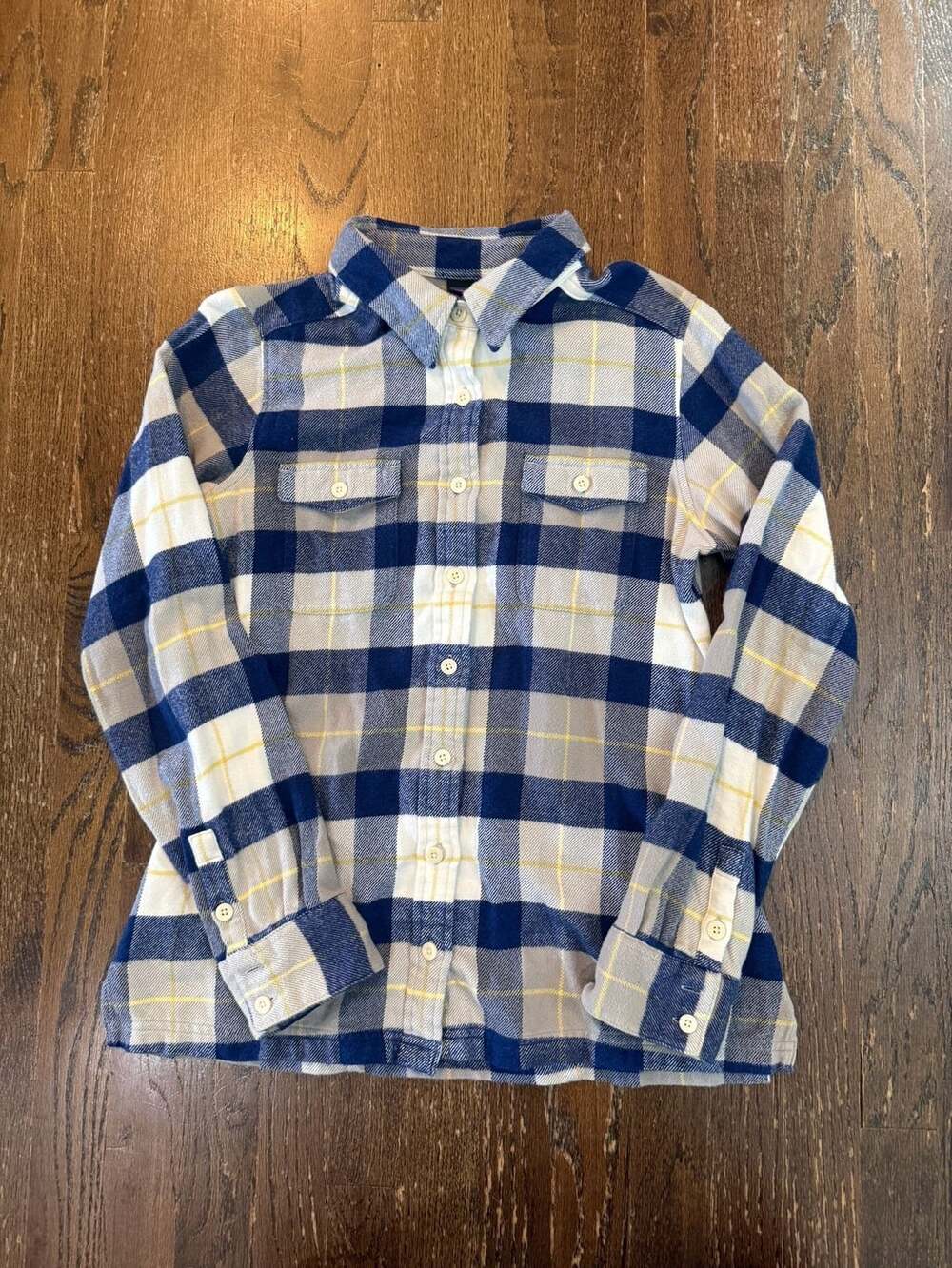 Patagonia Organic Cotton Flannel Shirt Size 6 Blue White Plaid